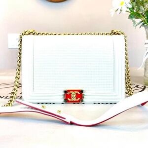 CHANEL Leather Medium Cube Boy Bag Shoulder Bag